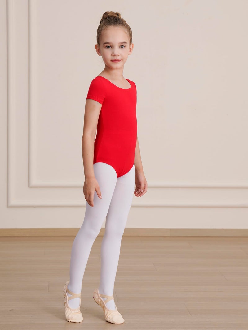 WEGETIT Gymnastics Leotards for Girls Ballet Dance Toddler Leotard Short Sleeve Bodysuit (Red, 4-6 Years) - Image 3